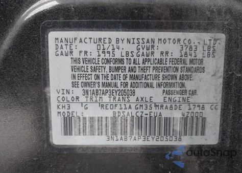 2014 Nissan Sentra S z USA, uszkodzony, nr VIN 3N1AB7AP3EY205038